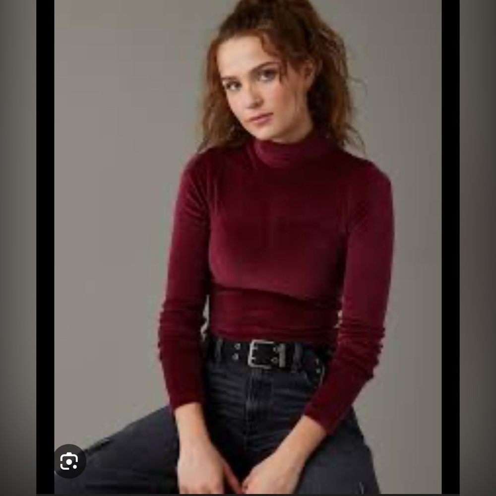 AE Velvet Burgundy Long Sleeve Bodysuit Thong Mock Neck Turtleneck Size xl
